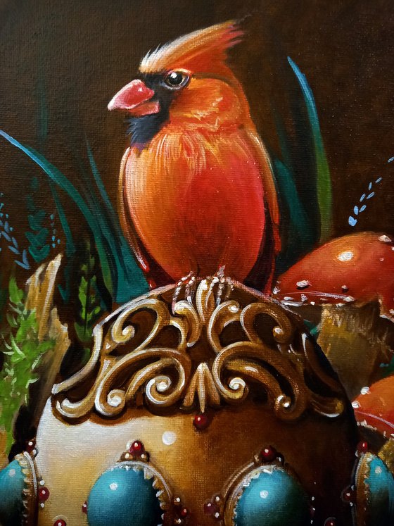 My cardinal - original acrylic on canvas - 41 x 27 cm / 16 x 10.6 inches