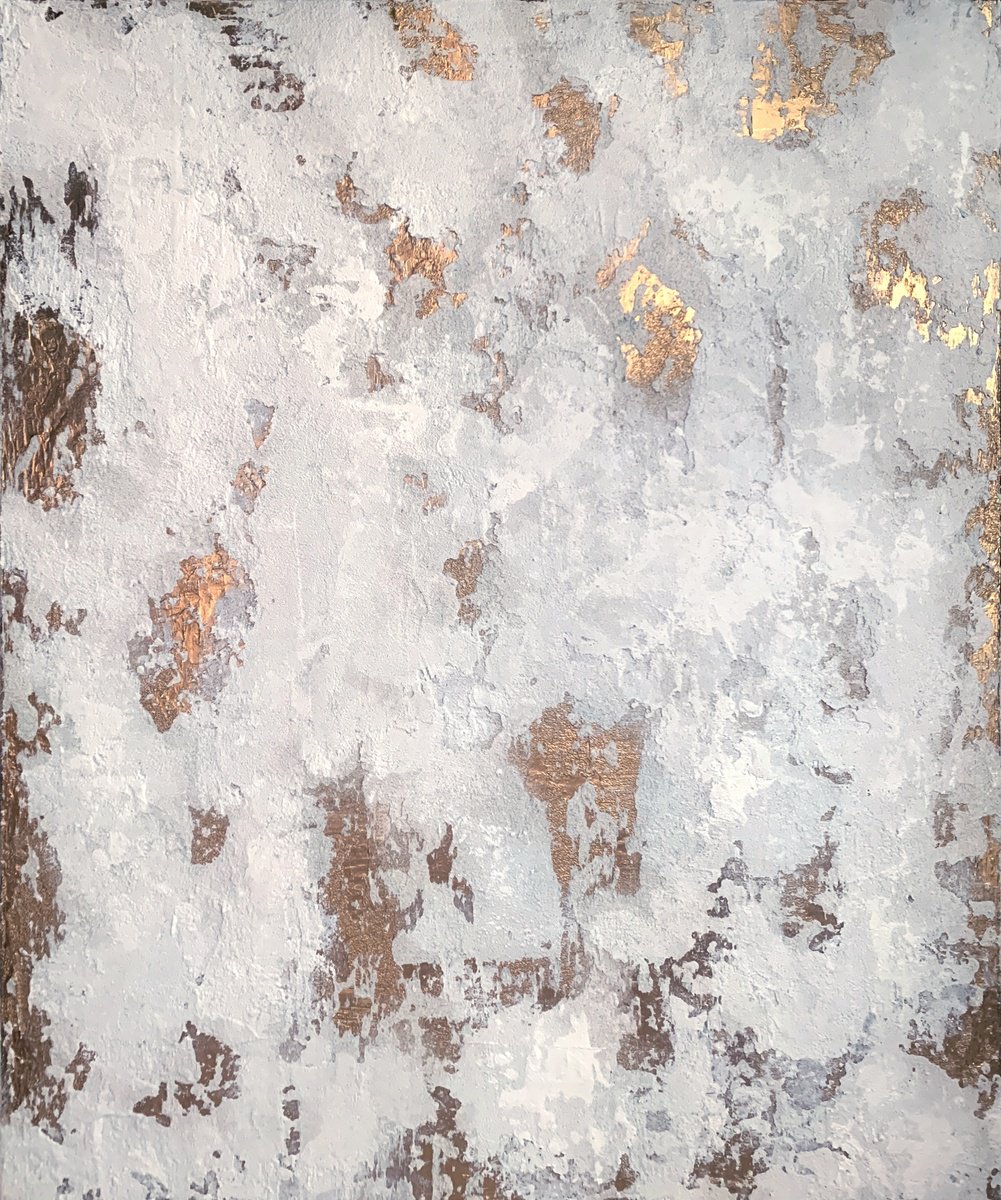 Luminous Whispers. Gold and white decor abstract canvas Artwork by Marina Skromova
