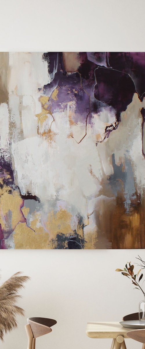 "Flood" Purple beige gold abstract art by Yana Sagan