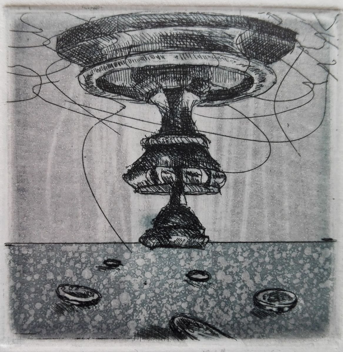 Surrealistic Landscape Etchings & Engravings By Kristina Vatova, 6 X 8", "Dreamcatching - Make A Wish", Original Artwork