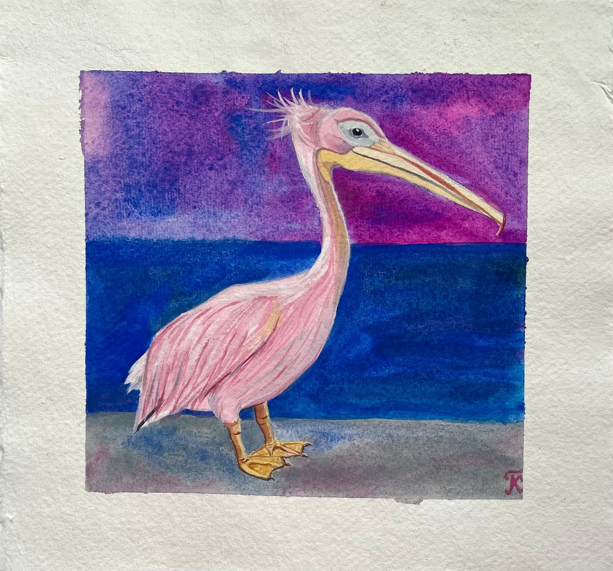 Pelican Gouache Painting, Bird Small Original Artwork, Animal Wall Art, Cute Gift by Kate Grishakova