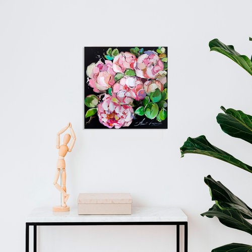 Blooming flowers on canvas, Peonies art by Annet Loginova