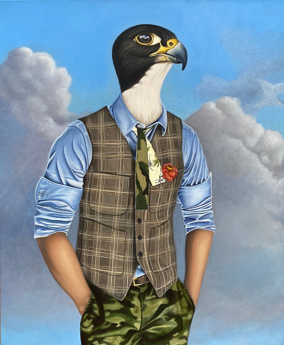Urban And Pop Portrait Oil Painting By Ryan Rice, 20 X 24", Millennial Falcon (Matthew), Original Artwork