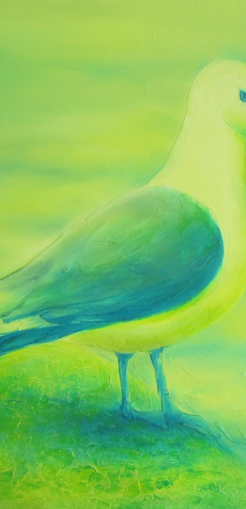 Seagull (lemon sunglasses), 70x60 cm, original oil painting, Free shipping by Larissa Uvarova