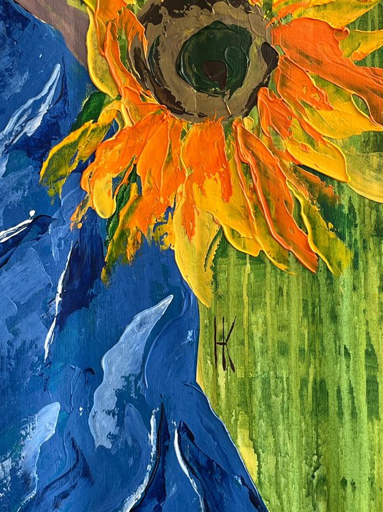 Woman with Sunflowers Painting