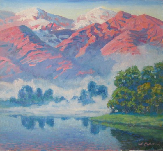 Mountaine lake. +present (oil painting on cardboard)