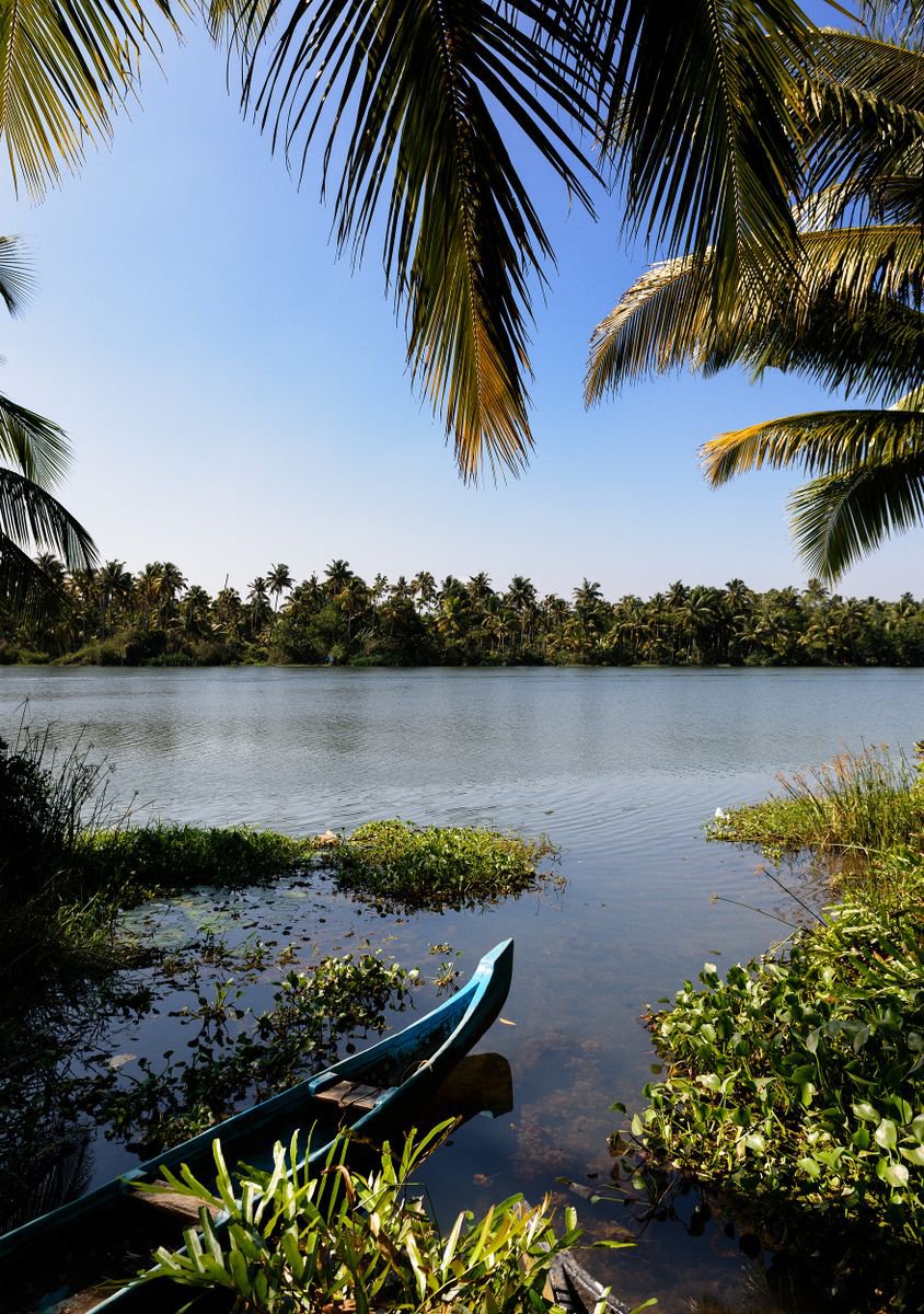 Impressionistic Landscape Photograph By Tom Hanslien, 33 X 47", Idyllic Kerala Backwaters, Original Artwork