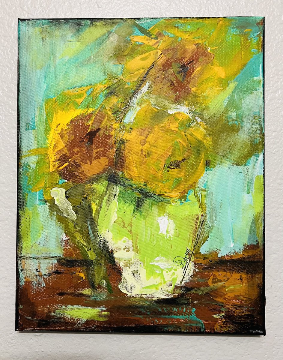 Impressionistic Botanical Acrylic Painting By Carolyn Shoemaker (Soma), 11 X 14, Thank You Vincent, Original Artwork