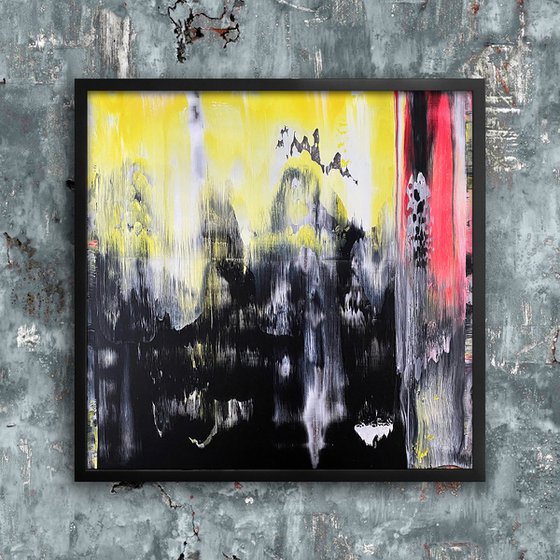 "Blacking Out" - Original PMS Abstract Acrylic Painting On Plexiglass, Framed - 26" x 26"