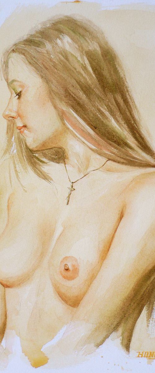 watercolour painting sexy girl #16-3-29-01 by Hongtao Huang