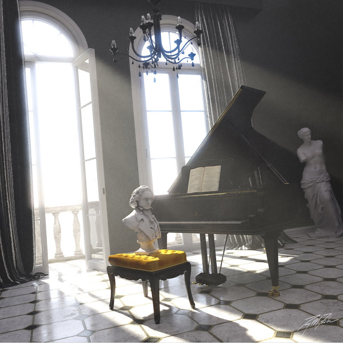 Expressive Portrait Giclee Print By Tony Fowler, 29 X 29", Keys Of The Past, Original Artwork