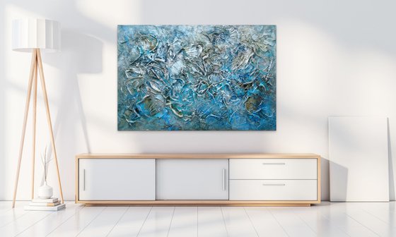 FOSSILS AND SEA SHELLS. Extra Large Abstract Beige Gold Textured Painting. Modern Art Neutral Colors, Abstraction Landscape Contemporary Artwork for Living Room or Bedroom