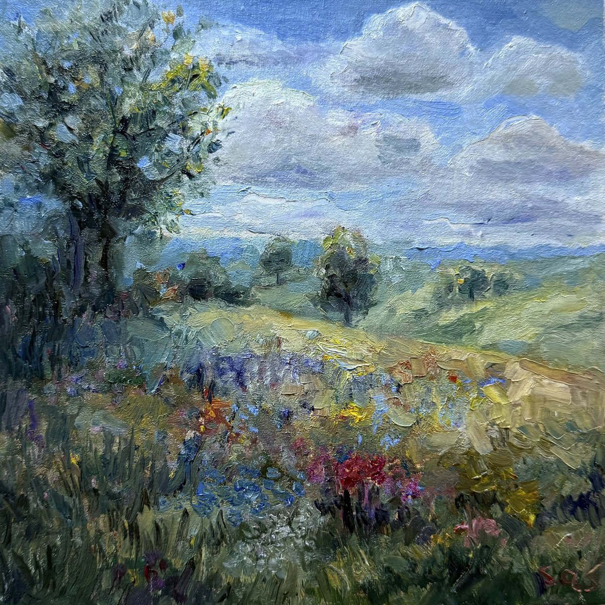 Impressionistic Botanical Oil Painting By Liubou Sas, 8 X 8", Infinity 2, Original Artwork