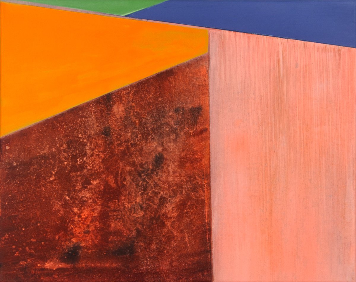Geometric Landscape Acrylic Painting By Katrin Roth, 20 X 16", Point Of View 11, Original Artwork