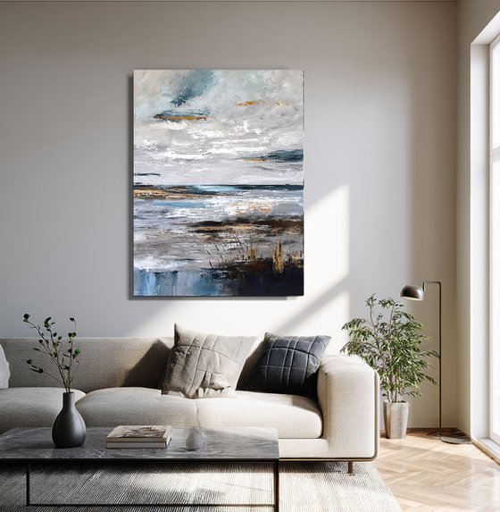 Large Seascape-Ochre Tidal Reflections