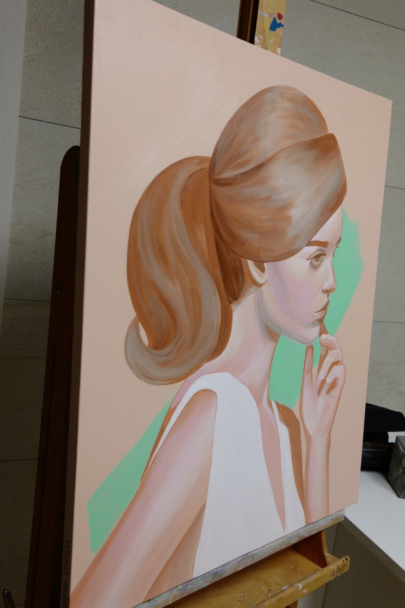 Expressive Portrait Acrylic Painting By Young Park, 24 X 29", Curious, Original Artwork