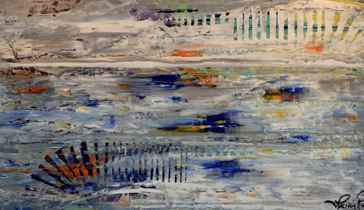 Organic Abstract Acrylic Painting By Lucian Richards, 30 X 17", Stone Walk, Original Artwork