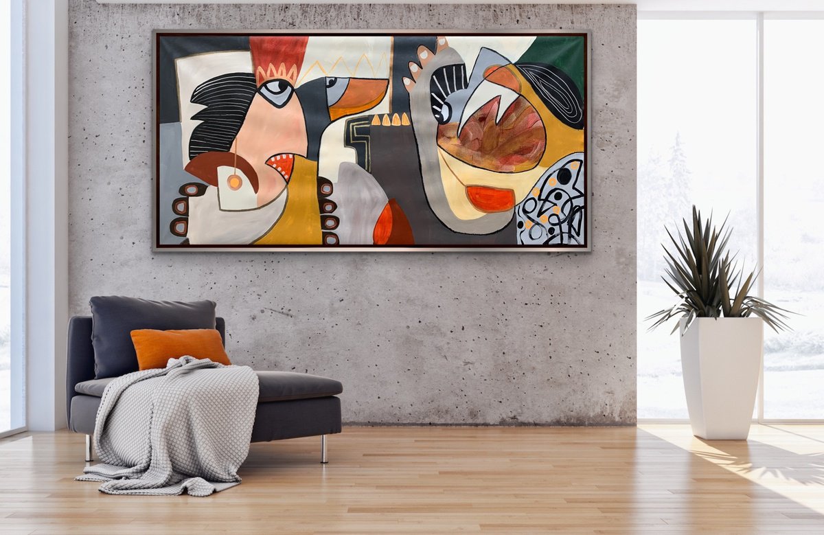 Abstract Portrait Acrylic Painting By Rashna Hackett, 72 X 37", Who The Duck Is That?, Original Artwork