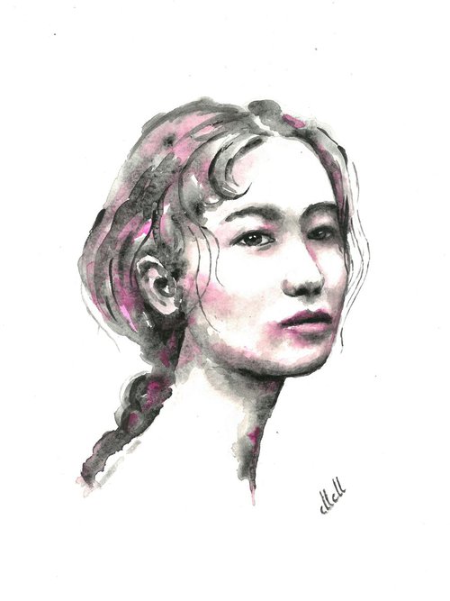 Geisha - original watercolor portrait painting by Mateja Marinko