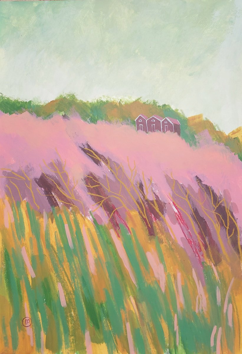 Impressionistic Landscape Painting By Irina Plaksina, 12 X 17, Three Houses, Original Artwork