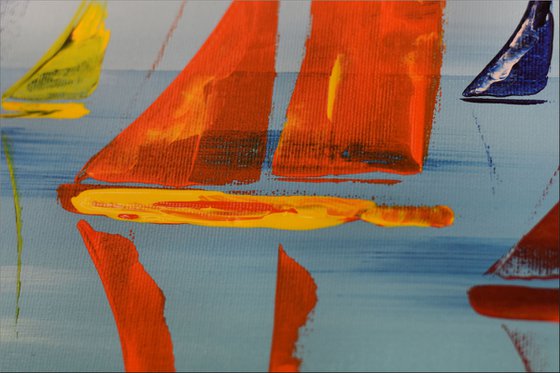 Colorful Summer- Abstract- Colourfull Sailboat Painting- Large Acrylic Art Canvas Wart Art Ready to hang