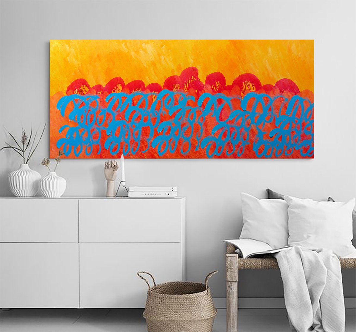 Geometric Abstract Oil Painting By Nataliia Sydorova, 79 X 35", Cy, Original Artwork