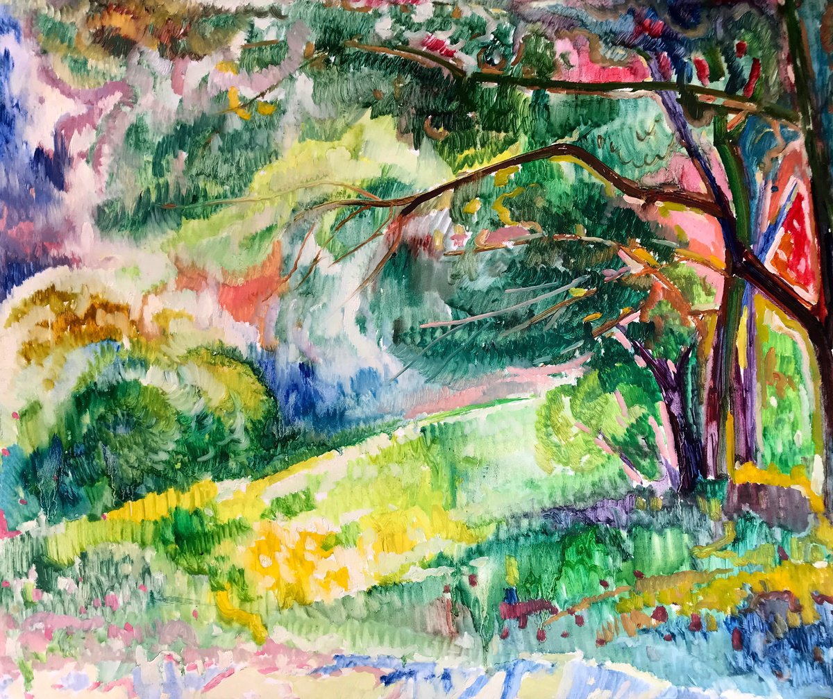 Impressionistic Landscape Oil Painting By Peter Tovpev, 28 X 24", A Hot Summer Day, Original Artwork