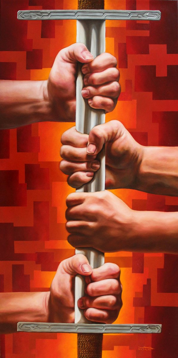 Surrealistic Portrait Oil Painting By Ivan Gejko, 24 X 47, Die Gefallene Treue Ii, Original Artwork