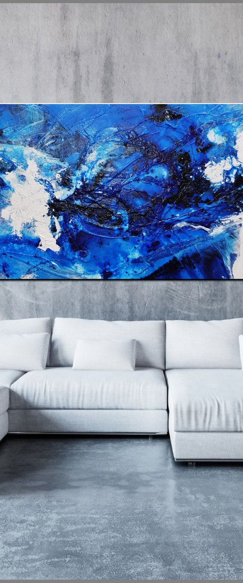 Cracker Jack Blue 240cm x 100cm Blue White Textured Abstract Art by Franko