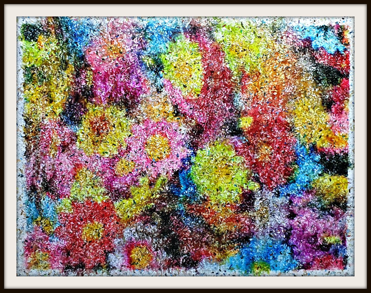 Flowers - 02 - (n.500) - acrylic painting on shredded paper by Alessio Mazzarulli