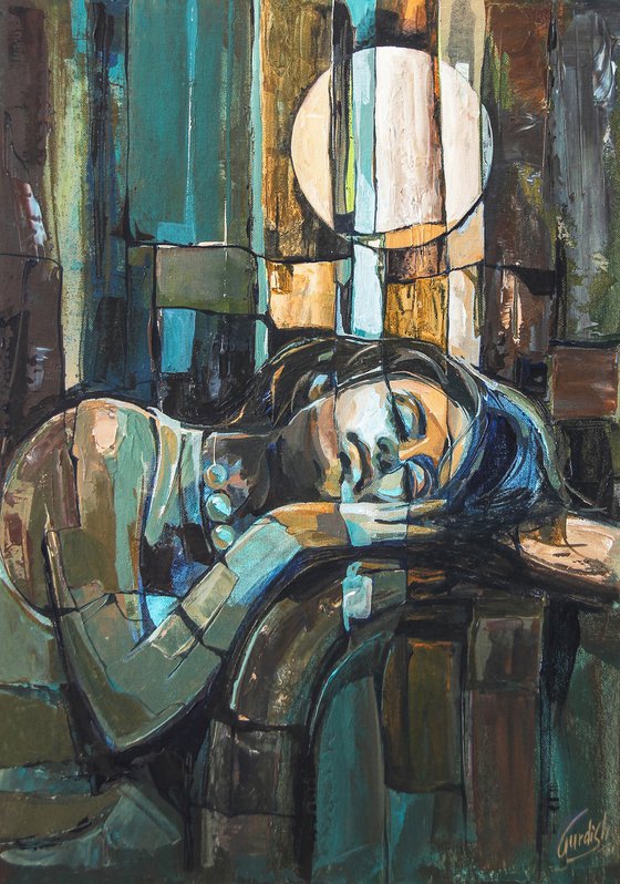 Woman painting-The blue moon