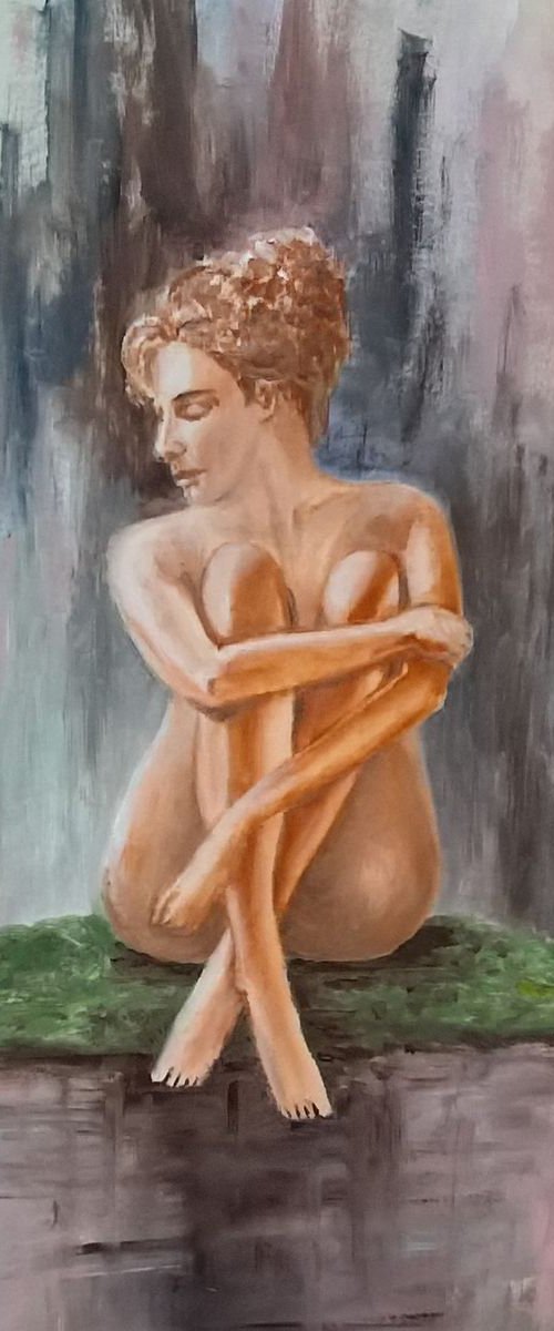 Nude Sitting on Green by MARJANSART