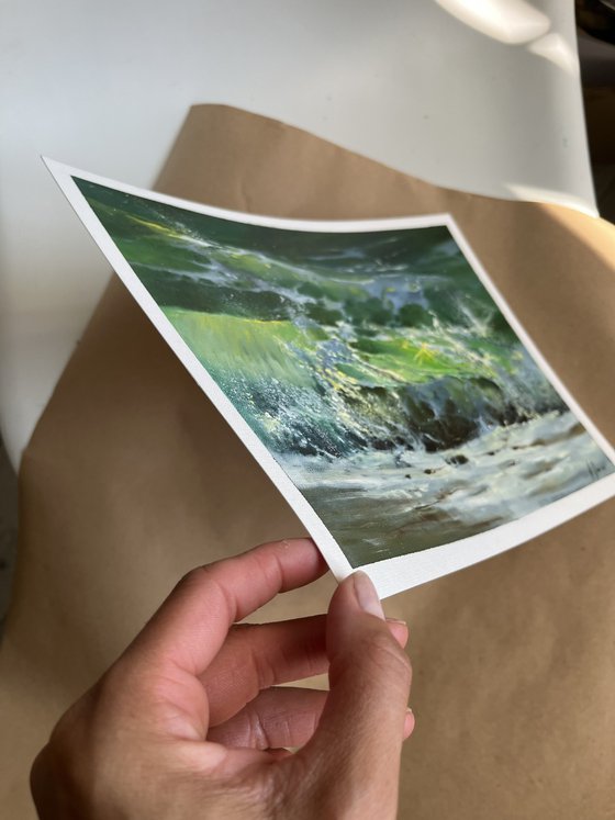 Green wave original oil painting