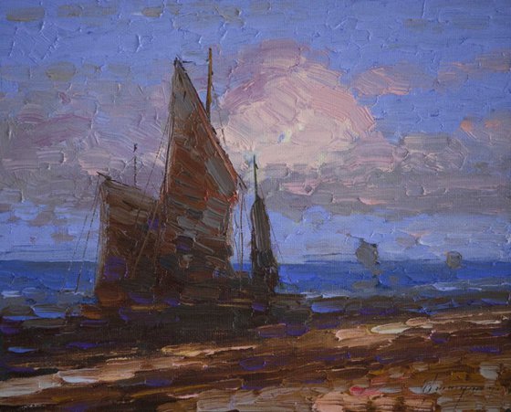 Sail Boats- Near to Island Original Handmade oil painting on Canvas One of a Kind