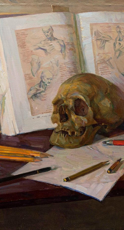 In the artist's studio. Drawing by Ihar Sviancicki