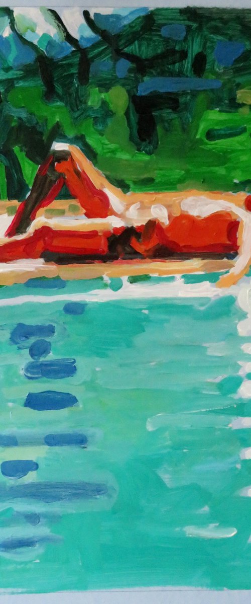 man resting by pool by Stephen Abela