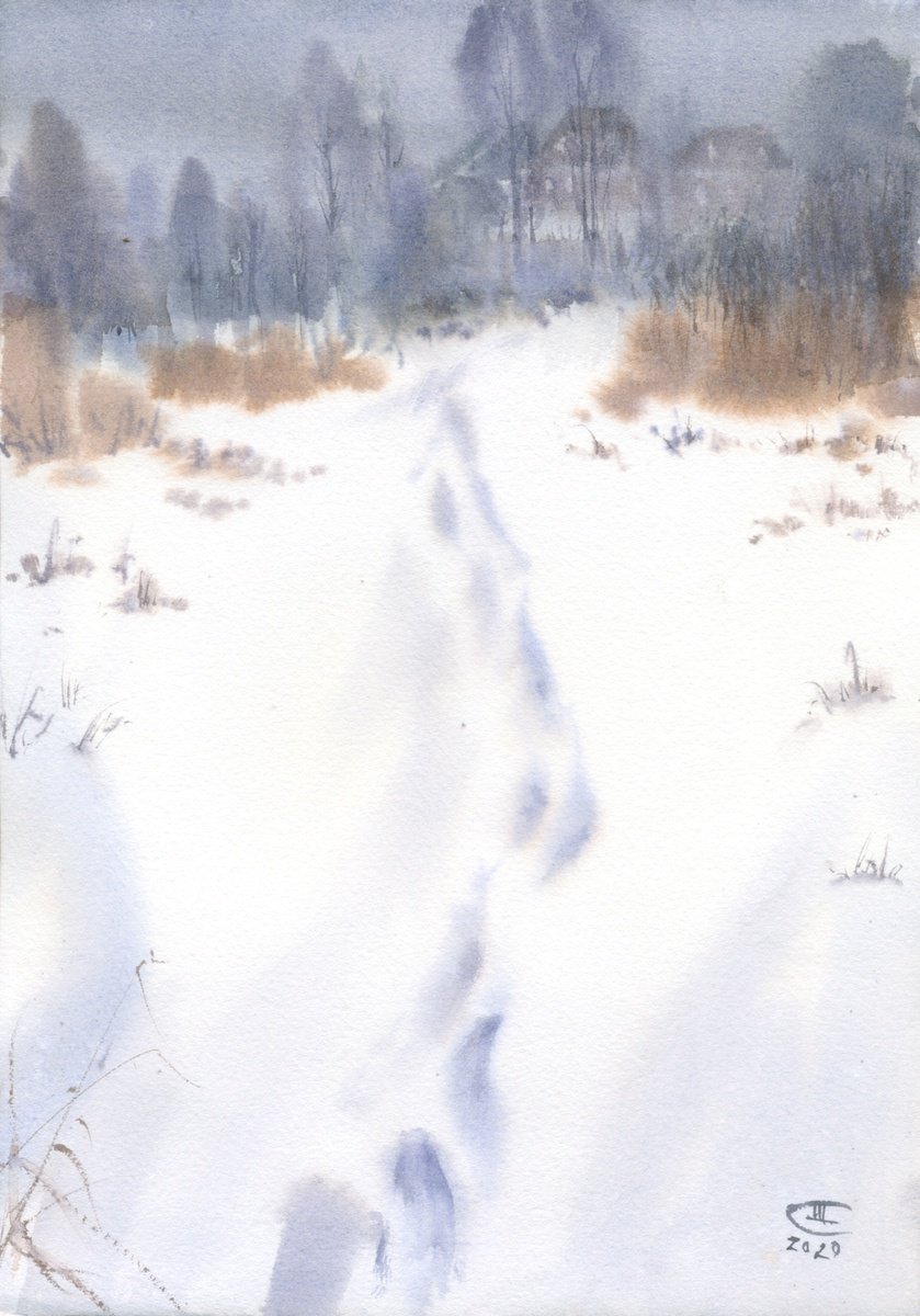 Impressionistic Drawing , Winter Way By Tatyana Tokareva, 8 X 12, Artwork For Sale On Artfinder