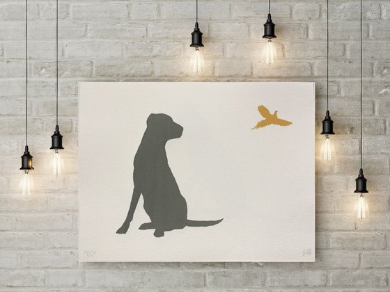 LABRADOR AND PHEASANT-unframed- FREE UK DELIVERY