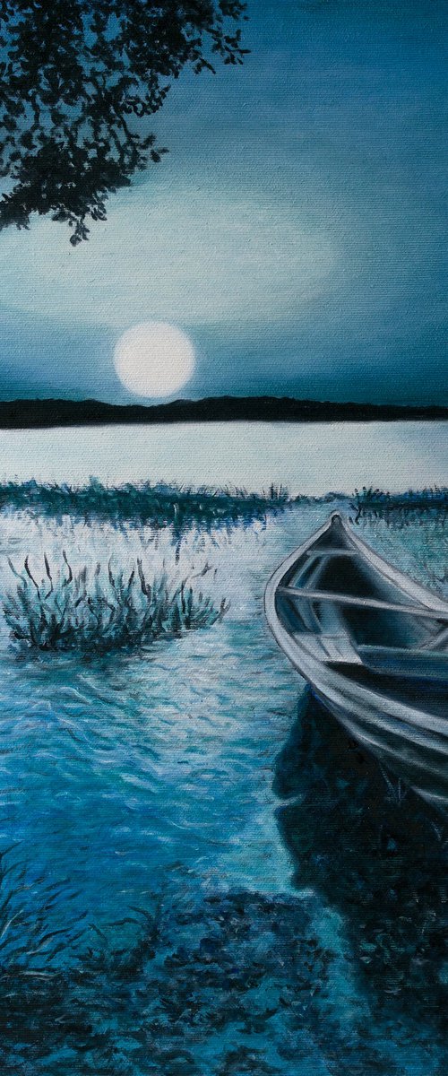 MOONLIGHT LANDSCAPE WITH A BOAT by Vera Melnyk by Vera Melnyk