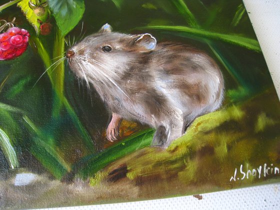 Cute Field Mouse with Raspberry