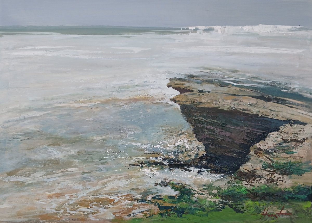 Expressive Oil Painting , Breath Of The Ocean: Where Water Rests By Hovart, 28 X 20, Artwork For Sale On Artfinder