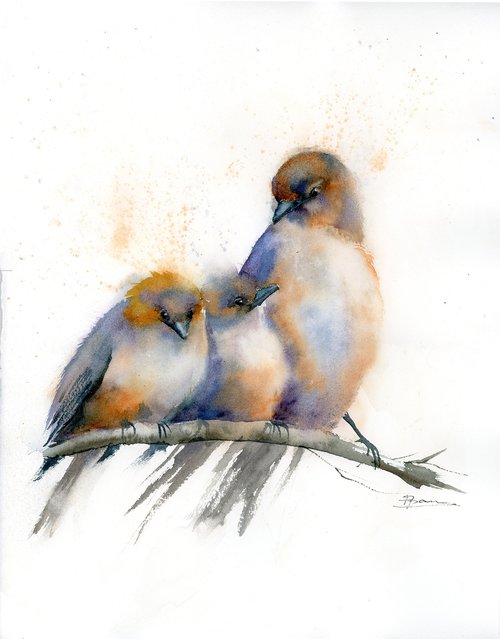 Three birds on the branch. by Olga Shefranov (Tchefranov)
