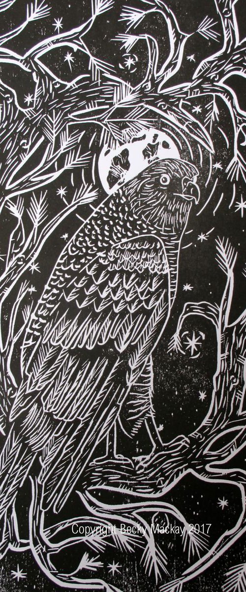 Night Hawk, Limited Edition Woodcut Print by Rebecca Mackay