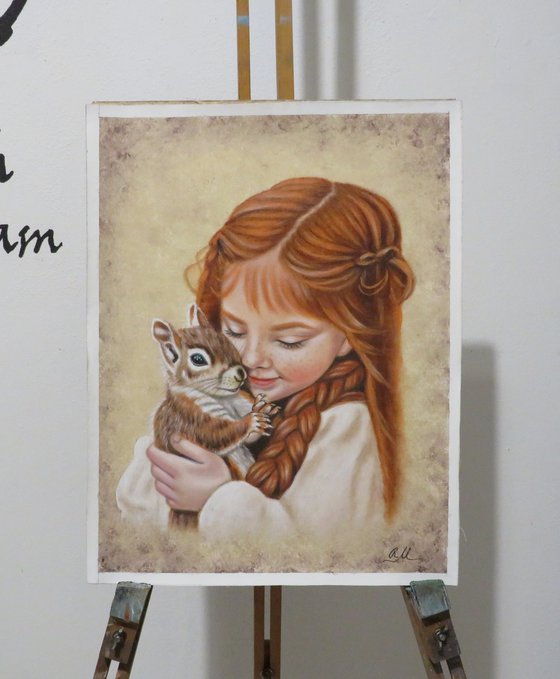 "Little girl with squirrel"