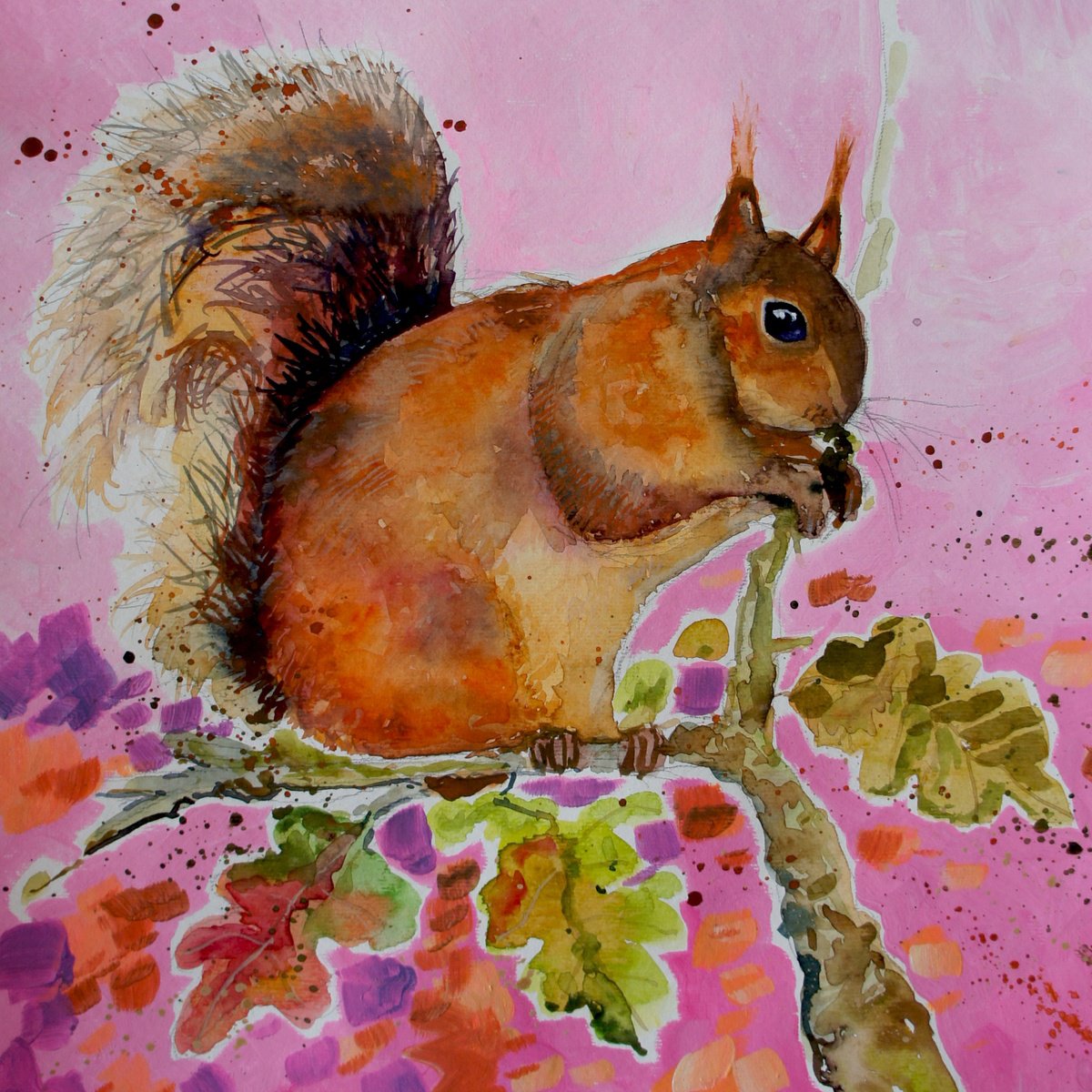 Impressionistic Animal Painting By Julia Rigby, 20 X 20", Red Squirrel, Original Artwork