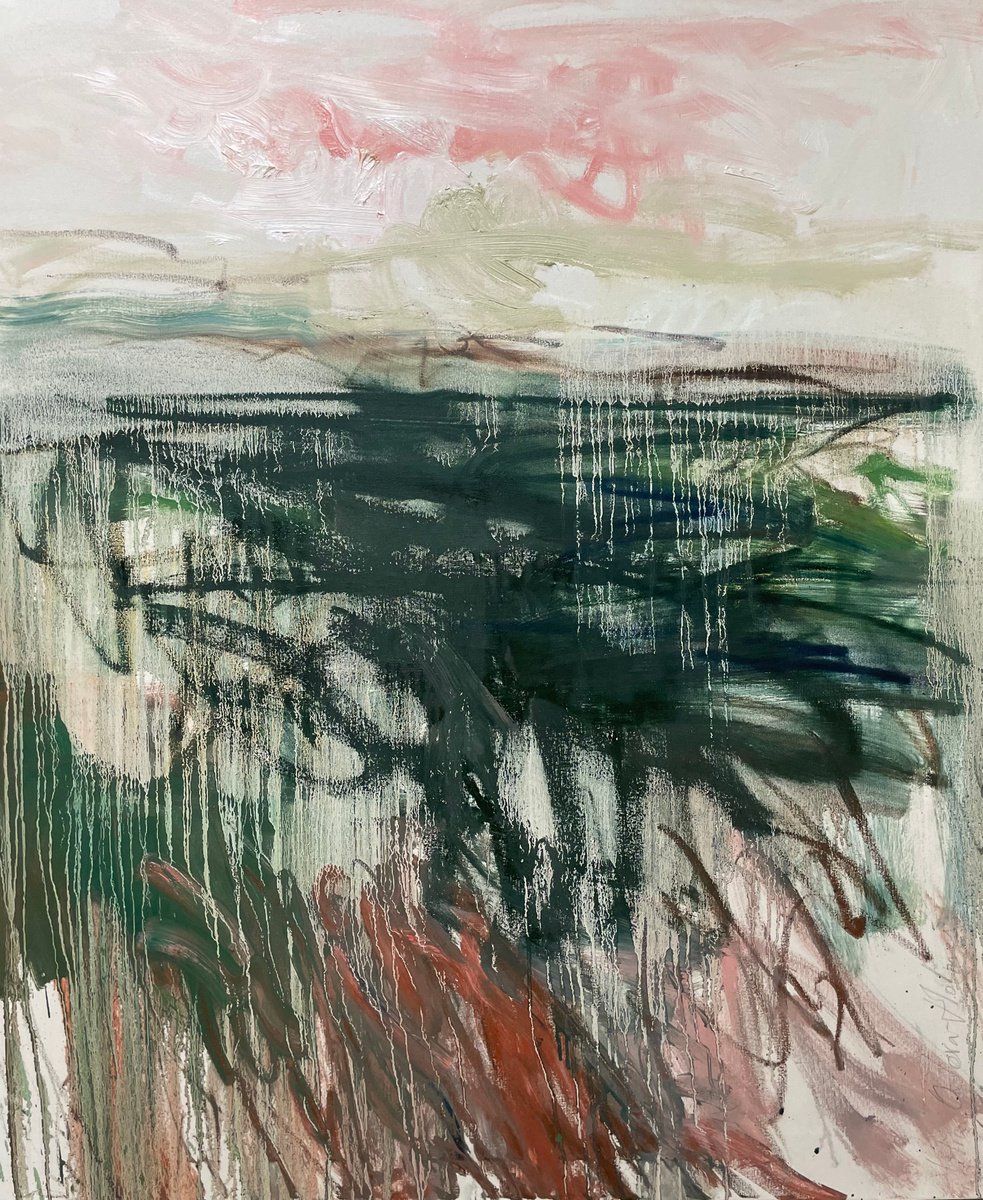 Expressive Landscape Oil Painting By Lilia Orlova-Holmes, 39 X 47", Green Walk., Original Artwork