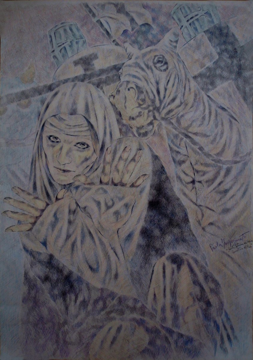 Expressive Portrait Pastel Drawing By Paola Imposimato, 28 X 39", Worker Of Peace, Original Artwork