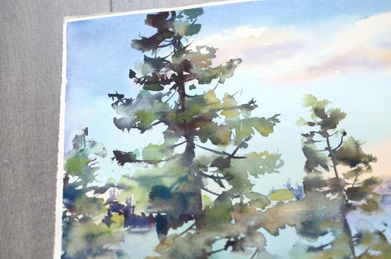 Watercolor forest landscape
