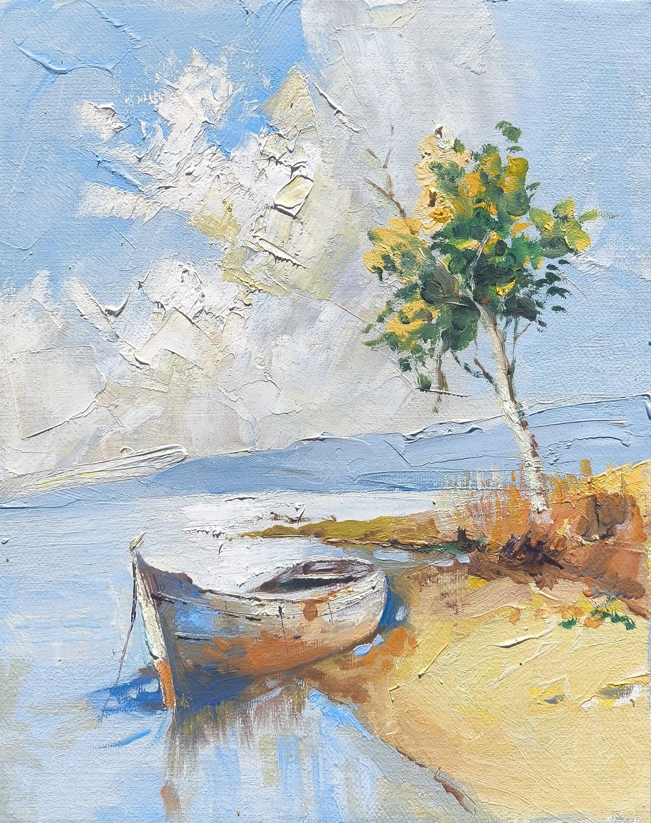 Impressionistic Landscape Oil Painting By Hrach Baghdasaryan, 9 X 12, Both Are Alone, Original Artwork