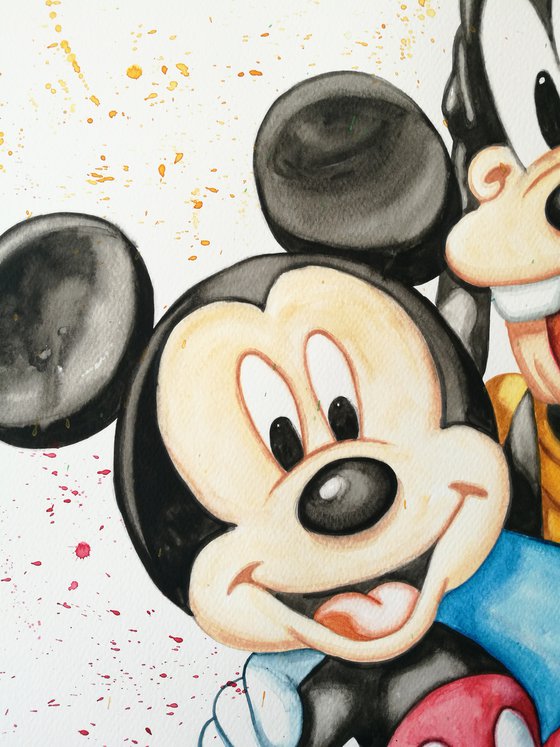 Old Friends. Mickey, Donald and Goofy Watercolour on paper. Free Worldwide Shipping